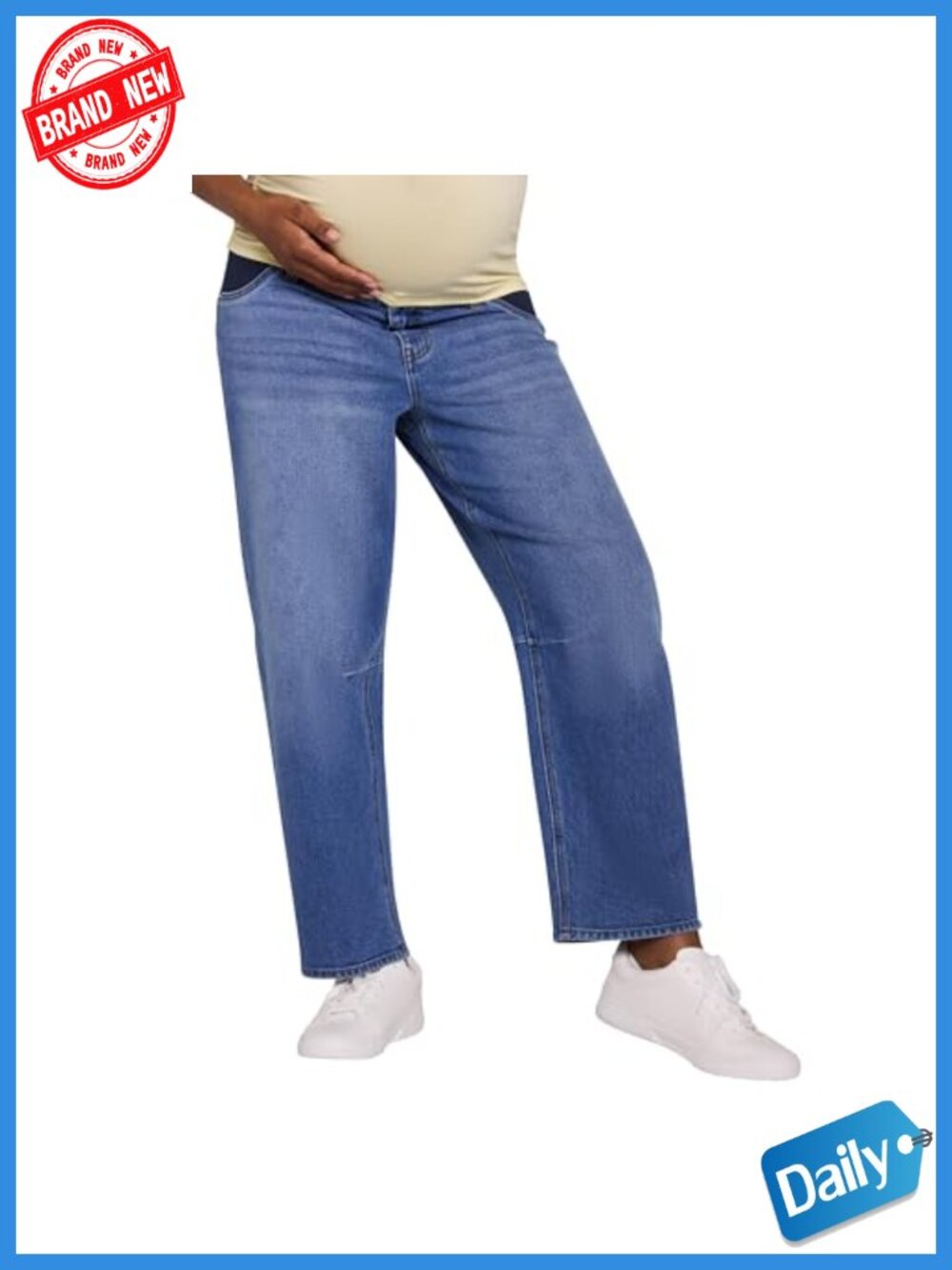 Maternity Jeans Under-Belly Relaxed Barrel Leg with Elastic Side Panels, Mid